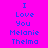 Pixelated text on bright pink background with blue letters, showing 'I Love You Melanie Thelma' in two with alternating light pink highlights