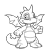 Pixelated grayscale image of a cartoonish creature with large eyes, multiple limbs, and a curled tail standing against white background.