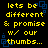 Yellow pixelated text on black background with blue square outlines forming a heart shape, repeating the phrase "lets be different & promise w/ our thumbs..." in four identical