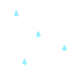 Light blue pixelated shapes resembling raindrops or small trees scattered across a white background with a gray rectangular block in the bottom right corner.