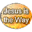 Pixelated circular icon with gradient background and text reading "Jesus is the Way" in white lettering.