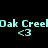 Pixelated text 'Oak Cree' and '<3' symbols displayed on four distinct background colors in a