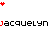 Animated sequence of the name 'jacquelyn' in pixelated text with color variations and small heart symbols above, transitioning through