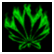 Green cannabis leaf with flame-like edges on black background, gray rabbit silhouette in white frame, and 'High Playa' text below.