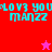 Pixelated text 'LOVE YOU MANZZ' in cyan on red and pink backgrounds with a star symbol changing color.