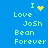 Blue background with green pixelated text reading "I Love Josh Bean Forever" and yellow pixelated symbols replacing "Love".