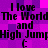 Pixelated text on a purple and pink gradient background with repeated phrases.