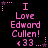 Pixelated pink text on black background reads "I Love Edward Cullen! <33" with small star and dot patterns, repeated in a