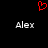 Red pixelated heart symbol above two identical gray 'Alex' text labels on black background.