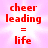 Static pixel art icon with red text on a pink gradient background reading "cheer leading = life" in blocky font.
