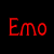 Red pixelated text 'Emo FREAK' above a red circular emoji with two dots for eyes and a straight line mouth on black background.