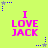 Bright yellow background with repeated pink text "I LOVE JACK" and blue/purple star icons in corners.
