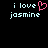 Pixelated text 'i love jasmine' with a pink heart symbol replacing the word 'love', displayed on black background.