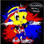 A 512x512 contact sheet of three animated frames showing a yellow cartoon duck character with red hair, blue outfit, and rainbow striped headband against dark background.