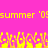 Yellow pixelated text 'summer '09' on bright pink background with yellow-orange flame-like shapes below.