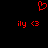 Red pixelated heart symbol above two identical red text-and-smiley pairs on black background.