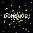 Pixelated yellow particles scatter across a black background with repeated white text 'DONOHUE!!' in blocky font.