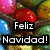A split-screen animated icon with a candy basket background on the left and red text on the right, displaying holiday greetings.