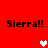 Red background with four instances of 'Sierra!!' text and two heart symbols in white and pink pixel art style.