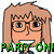 Pixelated cartoon character with light brown hair and glasses, mouth open in a smile, green text 'PARTY ON!' below left side.