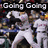 Baseball player in white uniform swinging bat with crowd background, text overlays change from 'Going Going' to 'Going Gone' and 'A Grand Slam'.
