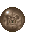 Four pixelated circular frames show a brown spherical character with white highlights, displaying sequential facial expressions from neutral to open-mouthed.