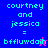 Pixelated text displays 'courtney and jessica = bffluwdaih' across four colored quadrants with small animated symbols replacing the final letter in each quadrant.