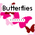 Pixelated image with pink and brown butterflies, three text blocks in different colors, and a gray rectangle on the right.