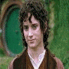 A series of pixelated images showing a character with curly brown hair in various poses, including close-ups and a scene with a tree, all labeled with 'Frodo' text.