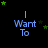 Blue text "I Want To" on black background with green stars moving in circular patterns around the text.