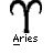 A pixelated Aries zodiac symbol icon with text elements on a gray background.