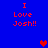 Blue background with red pixelated text reading "I Love Josh!!" in four corners and two heart symbols, one red center and one purple right side.
