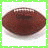 A pixelated football-shaped icon with a brown surface and white trim, positioned next to green background text reading "EAGLES".