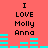 Red background with black text reading "I LOVE Molly Anna" and cyan horizontal bars changing position