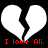 Two white broken heart shapes on black background with red text "I love Ali." repeated below each heart.