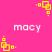 A static image with a bright pink background featuring repeated yellow square patterns and white text reading "macy" in multiple locations.