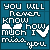 A static pixel art image with a blue background displaying the text "YOU WILL NEVER KNOW HOW MUCH I MISS YOU" in white block letters, accompanied by two small white heart shapes.