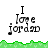 Pixelated text "I love jordan" on white background with green grass-like border, showing animation changes in letter spacing and alignment across frames.
