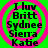 Green background with pink concentric circles and black text listing names: I luv Britt Sydnee Sierra Katie.