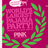A static pixelated icon features a pink square with indistinct text, flanked by green laurel branches on both sides and topped with a white crescent shape against a magenta background.