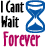 identical blue hourglass icons paired with text reading "I Cant Wait" above and colored "Forever" below, each showing a different color for the word "Forever."