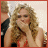 red with "Congrats Carrie!" text and a black heart, one showing a woman covering her mouth in a red dress