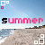 Animated contact sheet showing six frames of a beach-themed AIM buddy icon with changing text and corner squares.