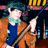 Pixelated image of a character in an orange coat holding a rifle with text overlays warning about the character and their weapon.