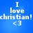 Blue background with white pixelated text reading "I love christian! <3" arranged in four identical quadrants.