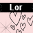 Animated contact sheet showing two frames of a buddy icon with pink background, black text bar, and pixelated heart shapes in gray tones.