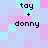 Pixelated text 'tay + donny' appears in four identical quadrants on a pastel checkered background of light blue, pink, and lavender squares.