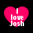 Four identical pink heart-shaped icons with white text "I love Josh" on a black background, arranged in a
