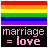 A static icon featuring a rainbow flag above pink text on black background reading "marriage = love".