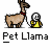 Pixelated image of a light brown llama with dark brown legs and neck, wearing a red collar, standing next to a yellow and gray vacuum cleaner on white background.